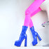 Stylish Premium Women's Ankle Boots with Mega XXL Platform High Heels - Black and Blue Patent Finish
